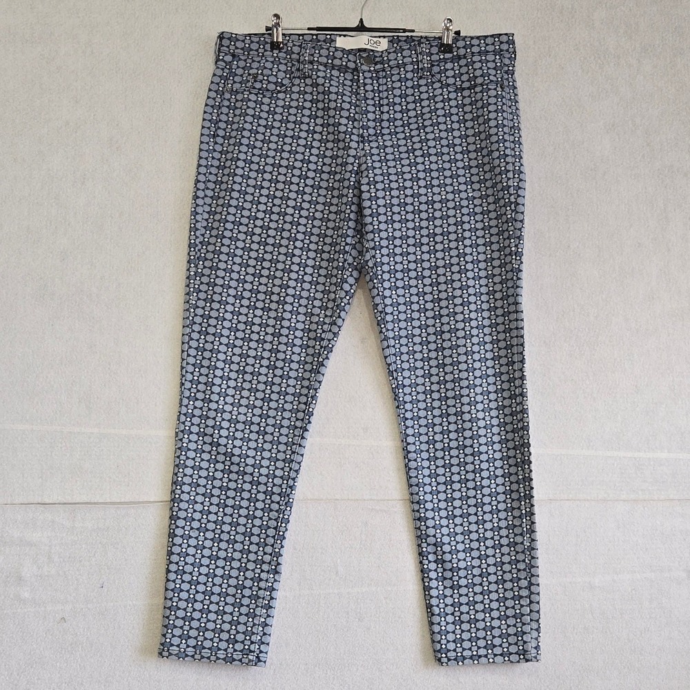 Joe Fresh Womens Size 14 Slim Coupe Blue Geometric Print Ankle Pants Stretch
